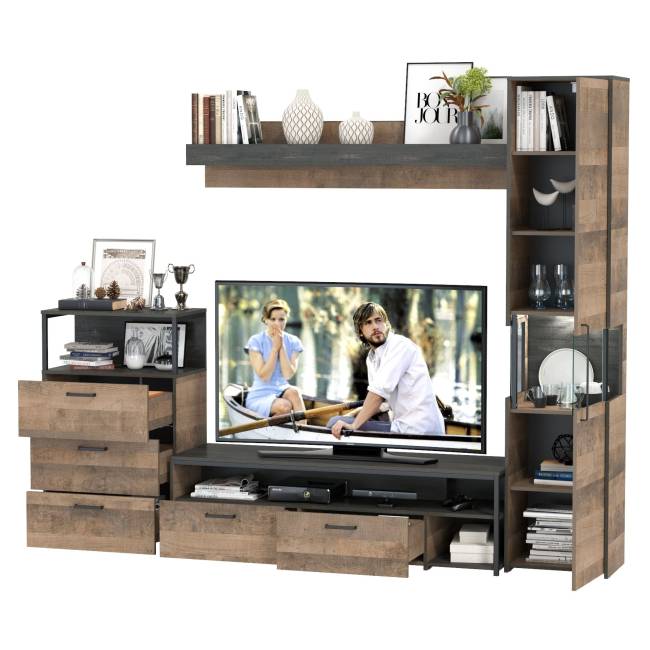 Стенка для гостиной с подсветкой Трувор № 23 цвет дуб гранж песочный/интра