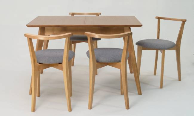 Стол Сканди 120 натур со стульями Франк натур рогожка серый