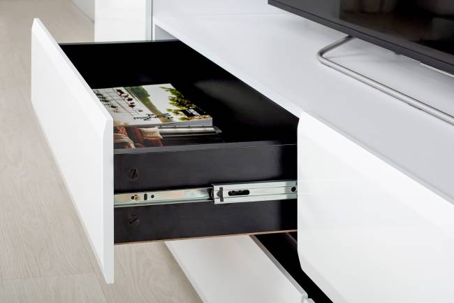 Стенка в гостиную Сидней № 21 цвет белый/чёрный/фасады МДФ белый глянец