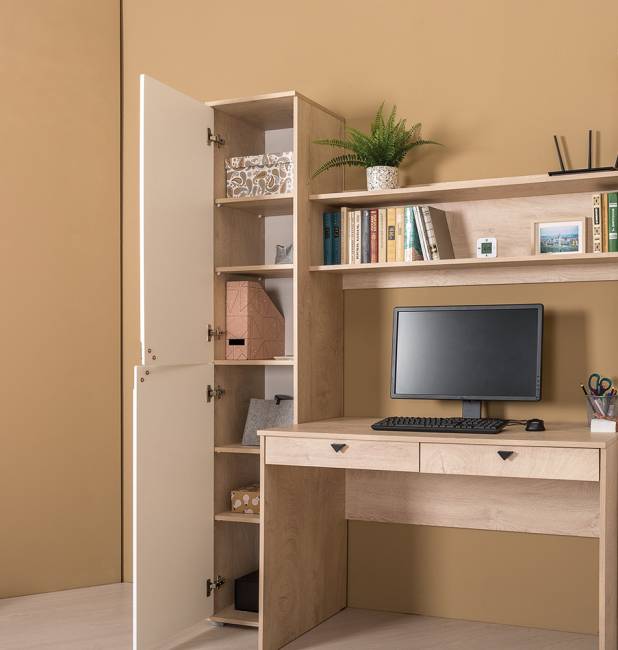 Два рабочих места Бостон с полками и пеналами цвет дуб эндгрейн элегантный/фасады МДФ милк рикамо софт Два рабочих места Бостон с полками и пеналами цвет дуб эндгрейн элегантный/фасады МДФ милк рикамо софт