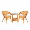ТЕРРАСНЫЙ КОМПЛЕКТ "PELANGI" (стол со стеклом + 2 кресла) / с подушками / ротанг, кресло 65х65х77см, стол диаметр 64х61см, Honey (мед) Honey (мед) ротанг