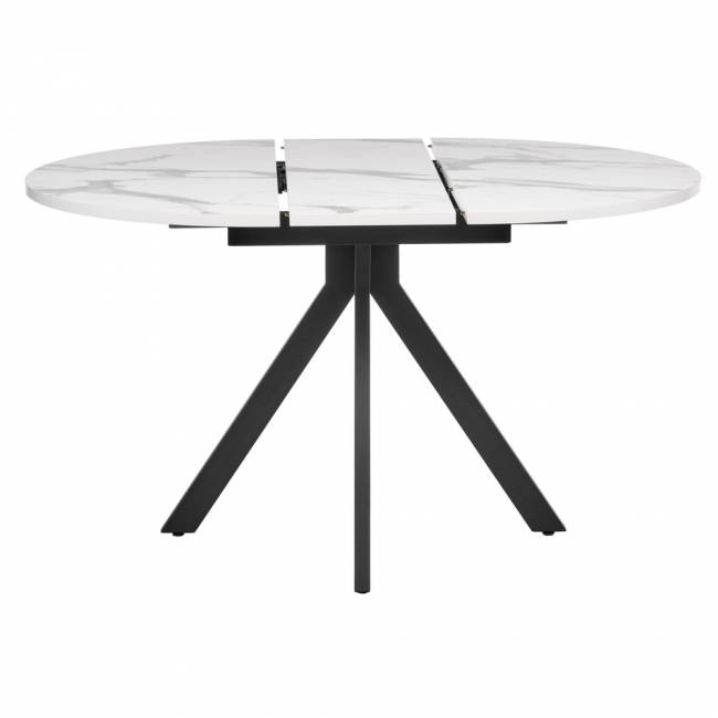 Стол Rudolf круглый раскладной 100-130x100x75см, белый мрамор, чёрный Стол Rudolf круглый раскладной 100-130x100x75см, белый мрамор, чёрный