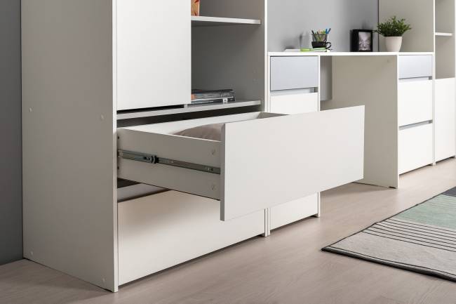 Стол рабочий со шкафом для одежды Торонто цвет белый шагрень/стальной серый