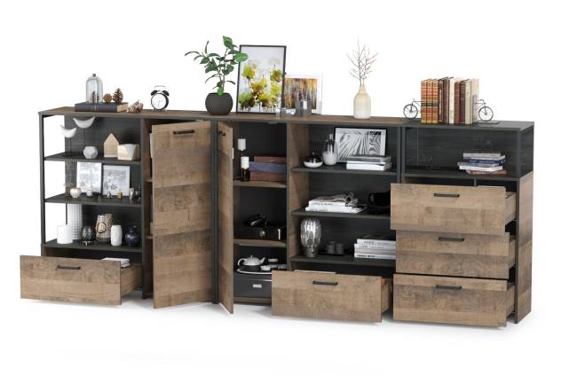 Два комода с ящиком и дверкой и комод с тремя ящиками Трувор цвет дуб гранж песочный/интра