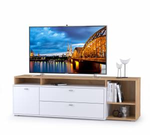 Тумба под ТВ Бэль цвет дуб крафт золотой/белый премиум