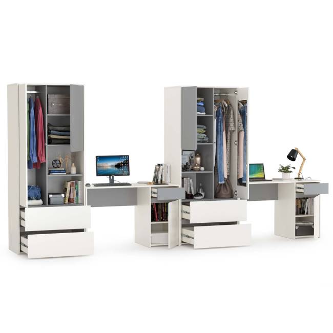 Для двоих детей молодёжная стенка Торонто цвет белый шагрень/стальной серый Для двоих детей молодёжная стенка Торонто цвет белый шагрень/стальной серый