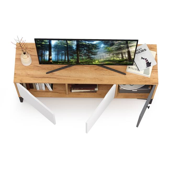 Тумба под ТВ Вайс 13.270.01 цвет дуб золотой/тёмно-серый/МДФ милк софт Тумба под ТВ Вайс 13.270.01 цвет дуб золотой/тёмно-серый/МДФ милк софт