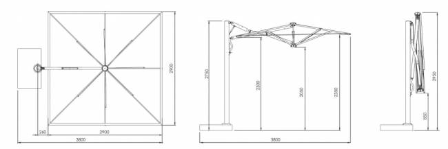 Зонт профессиональный 2.9х2.9 м Astro Carbon черный 2900х2900 мм