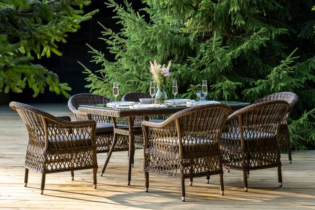 "Амароне" обеденная группа из искусственного ротанга на 6 персон, цвет коричневый