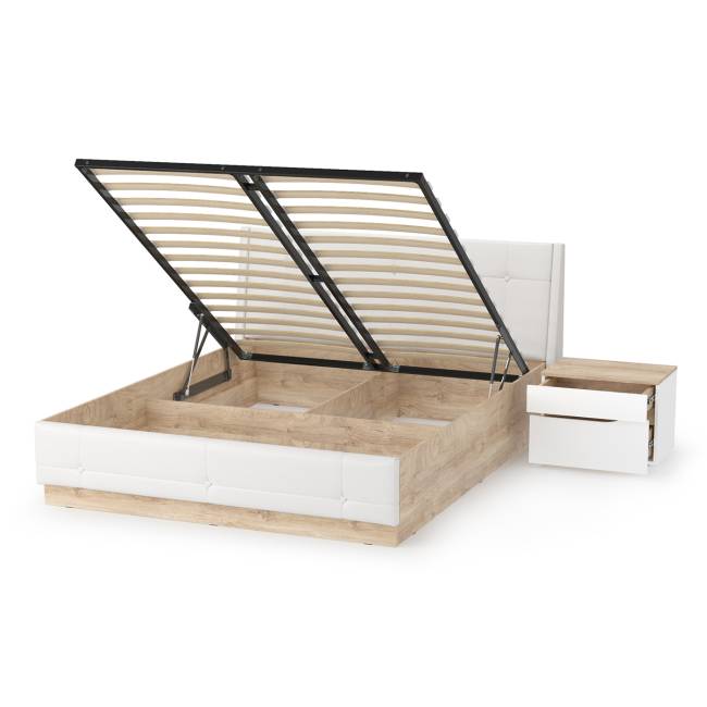 Кровать Муссон с подъёмным основанием и тумбой 16.03 цвет белый/дуб эндгрейн элегантный/кожзам белый Кровать Муссон с подъёмным основанием и тумбой 16.03 цвет белый/дуб эндгрейн элегантный/кожзам белый