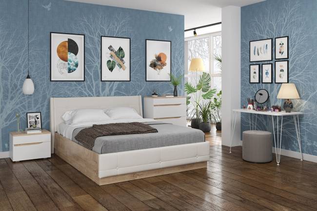 Кровать Муссон с подъёмным основанием и тумбой 16.03 цвет белый/дуб эндгрейн элегантный/кожзам белый Кровать Муссон с подъёмным основанием и тумбой 16.03 цвет белый/дуб эндгрейн элегантный/кожзам белый