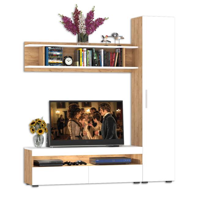 Стенка в гостиную Альба № 3 цвет дуб крафт золотой/белый премиум Стенка в гостиную Альба № 3 цвет дуб крафт золотой/белый премиум