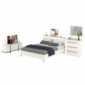 Мебель для спальни Муссон 1600 с тумбой для аппаратуры 13.276 цвет белый/чёрный/дуб эндгрейн элегантный