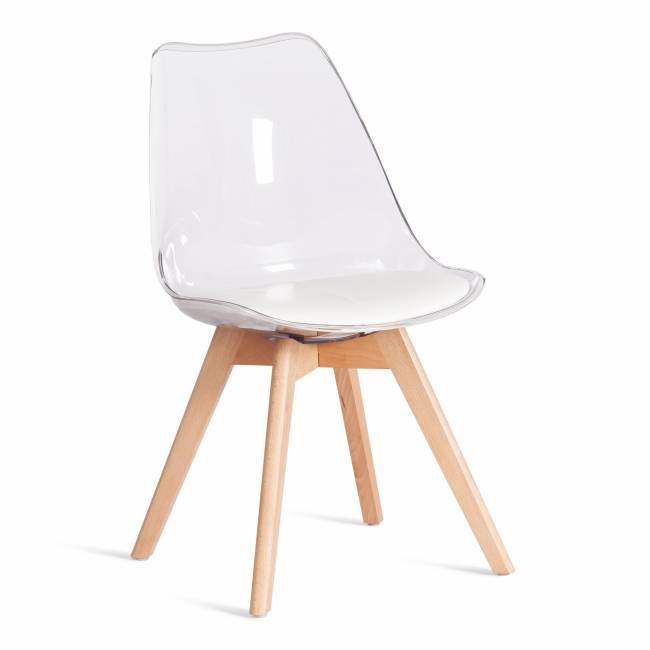 Стул TULIP (mod. 73-1) дерево/пластик/экокожа, 47,5x55x80 см, Прозрачный (Transparent) (Комплект из 4 шт.) Прозрачный (Transparent) дерево/пластик/экокожа