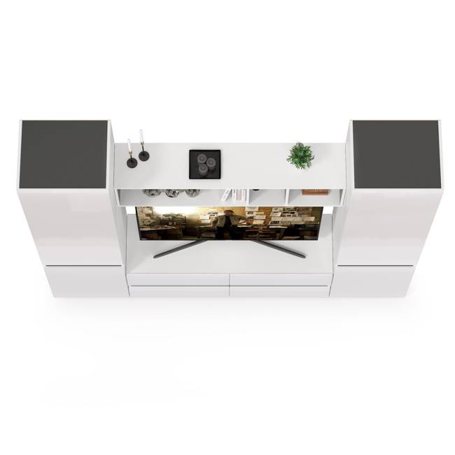 Стенка для гостиной Сидней № 6 цвет белый/чёрный/фасады МДФ белый глянец