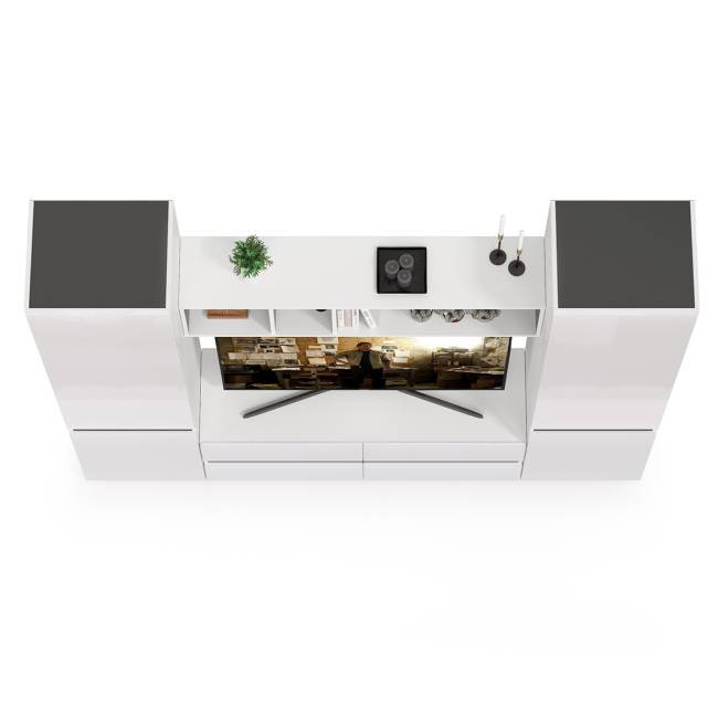 Стенка для гостиной Сидней № 6 цвет белый/чёрный/фасады МДФ белый глянец