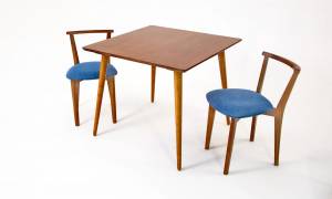 Стол Монте М 100 орех со стульями Франк орех рогожка синий